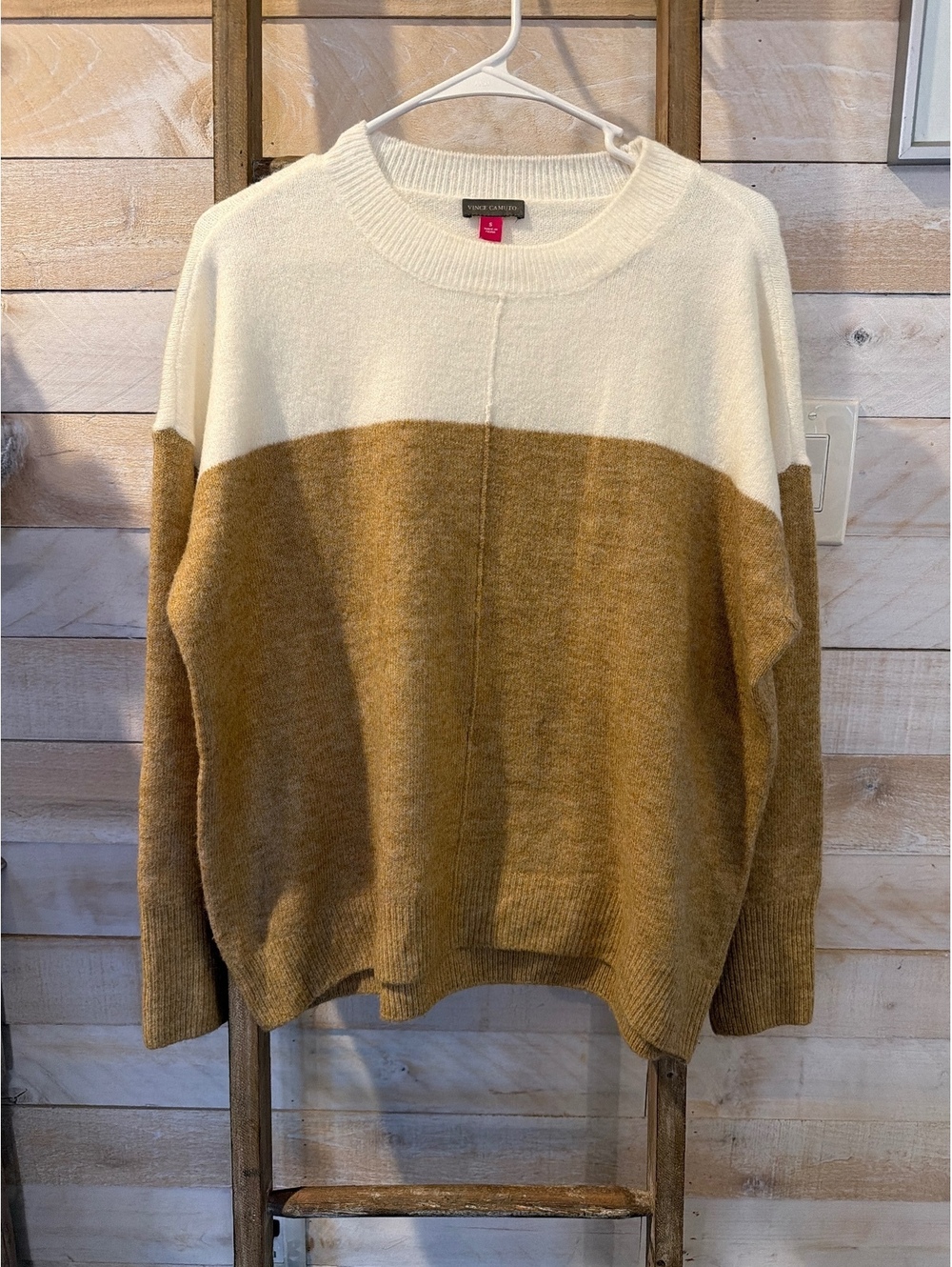 Vince Camuto Women's Colorblock Sweater Size Small, Acrylic Blend, White and Tan